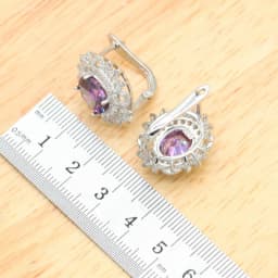 Purple Amethyst Dubai Silver 925 Bridal Jewelry Sets For Women Bracelet Hoop Earrings Necklace Pendant Rings Best Gift