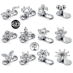 14G G23 Titanium Microdermals Flower Zircon Dermal Anchor Snake Bee Internal Thread Piercing Butterfly Skin Diver Body Jewelry