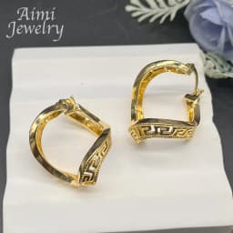 18K Gold Plated Jewelry Set for Women Special Rhombus Design Pendant and Earrings Wedding Anniversary Copper Jewelry Accessories