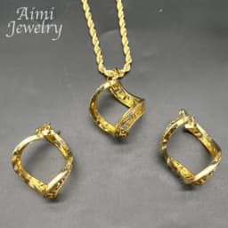 18K Gold Plated Jewelry Set for Women Special Rhombus Design Pendant and Earrings Wedding Anniversary Copper Jewelry Accessories