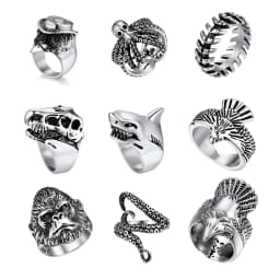 U7 Stainless Steel Big Rings for Man Bird Goat Octopus Shark Serpent Snake Bone Charm Size 7-14 Rock Punk Animal Skull Jewelry