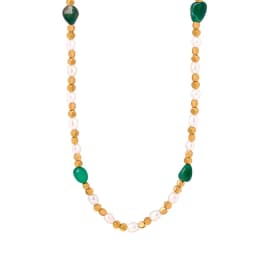 Marka Natural Freshwater Pearl Necklace Green Natural Stone Jewelry Accessories Gold Plated Beaded Chain Girl Gift Sale