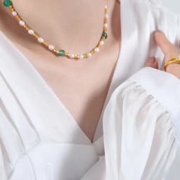 Marka Natural Freshwater Pearl Necklace Green Natural Stone Jewelry Accessories Gold Plated Beaded Chain Girl Gift Sale