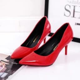 2023Large Size Women's Pumps Pointed Toe Patent Leather High Heels Dress Shoes White Wedding Thin Basic Pump Red