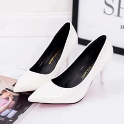 2023Large Size Women's Pumps Pointed Toe Patent Leather High Heels Dress Shoes White Wedding Thin Basic Pump Red