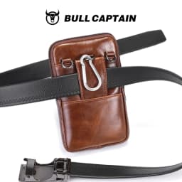 BULLCAPTAIN Genuine Leather Vintage Waist Packs Men Travel Fanny Pack Belt Bum Shoulder Bag Waist Bag Mobile Phone Pouch