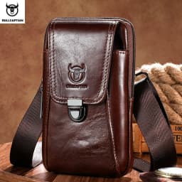 BULLCAPTAIN Genuine Leather Vintage Waist Packs Men Travel Fanny Pack Belt Bum Shoulder Bag Waist Bag Mobile Phone Pouch