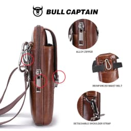 BULLCAPTAIN Genuine Leather Vintage Waist Packs Men Travel Fanny Pack Belt Bum Shoulder Bag Waist Bag Mobile Phone Pouch