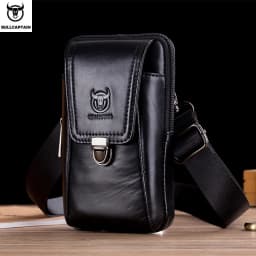BULLCAPTAIN Genuine Leather Vintage Waist Packs Men Travel Fanny Pack Belt Bum Shoulder Bag Waist Bag Mobile Phone Pouch