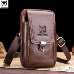BULLCAPTAIN Genuine Leather Vintage Waist Packs Men Travel Fanny Pack Belt Bum Shoulder Bag Waist Bag Mobile Phone Pouch
