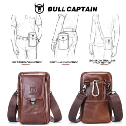 BULLCAPTAIN Genuine Leather Vintage Waist Packs Men Travel Fanny Pack Belt Bum Shoulder Bag Waist Bag Mobile Phone Pouch