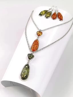 Yumfeel New Amber Pendant Necklace & Earrings Women Vintage Boho Vintage Jewelry Set