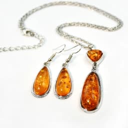 Yumfeel New Amber Pendant Necklace & Earrings Women Vintage Boho Vintage Jewelry Set