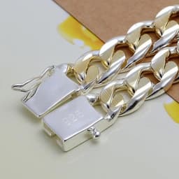 925 Sterling Silver Colorful 10 MM Sideways Cuban Chain Mens & Womens Wedding Bracelet Fashion Charm Birthday Gift