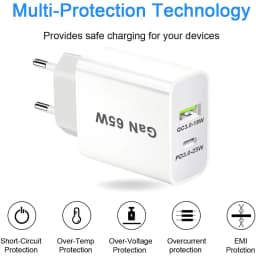 UK/AU/EU/US USB C Charger 65W PD 3.0 GaN Charger Type C Power Adapter With 2-Port Fast Wall Charger Compatible for iPhone 13 USB