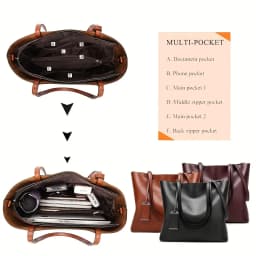 Fashionable Classic Retro Leather Women's Tote Handbag Cross Body Bag Documents Work Bag Computer Partition Bag Travel Bag