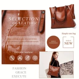 Fashionable Classic Retro Leather Women's Tote Handbag Cross Body Bag Documents Work Bag Computer Partition Bag Travel Bag