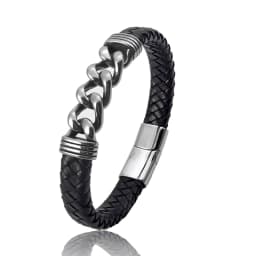 MingAo Luxury Chain Leather Braid Men Bracelet Stainless Steel Buckle Business Men's Bangles for Friend Partner Lovers Gift