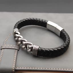 MingAo Luxury Chain Leather Braid Men Bracelet Stainless Steel Buckle Business Men's Bangles for Friend Partner Lovers Gift