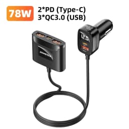 ASOMETECH 78W USB Car Charger 5 Ports QC3.0 PD3.0 SCP USB Type C Quick Charger For iPhone Samsung Tablet Xiaomi Car USB Charger