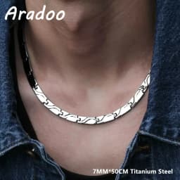 ARADOO Titanium Steel Men's Necklace Collar Simple Design Stainless Steel Magnetic Necklaces