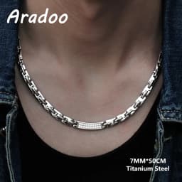 ARADOO Titanium Steel Men's Necklace Collar Simple Design Stainless Steel Magnetic Necklaces