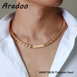 ARADOO Titanium Steel Men's Necklace Collar Simple Design Stainless Steel Magnetic Necklaces