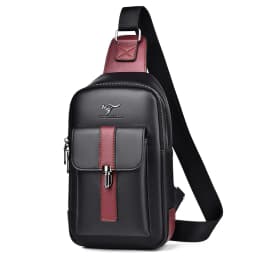 Men Leather Chest Bag Crossbody Sling Bag Casual Business Travel Shoulder Messenger Bag Black Brown