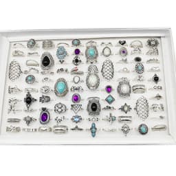 50pcs/Lot Wholesale Vintage Exaggerate Big Water Drop Finger Rings for Women Purple Crystal Oval Opal Stone Bear Acrylic Jewelry