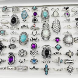 50pcs/Lot Wholesale Vintage Exaggerate Big Water Drop Finger Rings for Women Purple Crystal Oval Opal Stone Bear Acrylic Jewelry