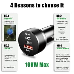For OPPO car charger SuperVooc 100W, Cigarette Lighter plug for OPPO Find X7 Reno8,12V Usb for realme oneplus charger warp 80w