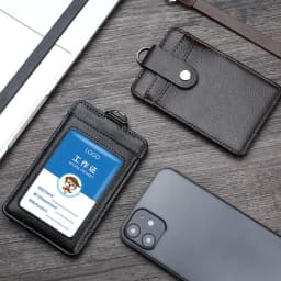 Real Leather Business Work Card Holder ID Badge Holders with Nylon Lanyard Id Name Tag Chest Cards Cases Retractable Reel Clips