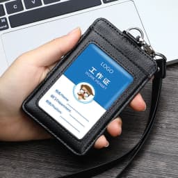 Real Leather Business Work Card Holder ID Badge Holders with Nylon Lanyard Id Name Tag Chest Cards Cases Retractable Reel Clips