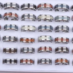 20Pcs/Lot Vintage Wood Grain Inlaid Pattern 8mm Stainless Steel Rings for Men Women Wedding Engagement Jewelry Mix Styles