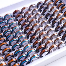 20Pcs/Lot Vintage Wood Grain Inlaid Pattern 8mm Stainless Steel Rings for Men Women Wedding Engagement Jewelry Mix Styles