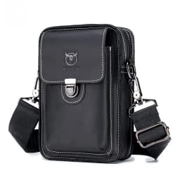 BULLCAPTAIN Crazy Horse Leather Male Waist Pack Phone Pouch Bags Waist Bag Men's Small Chest Shoulder Belt Bag Back Pack