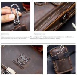 BULLCAPTAIN Crazy Horse Leather Male Waist Pack Phone Pouch Bags Waist Bag Men's Small Chest Shoulder Belt Bag Back Pack