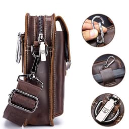 BULLCAPTAIN Crazy Horse Leather Male Waist Pack Phone Pouch Bags Waist Bag Men's Small Chest Shoulder Belt Bag Back Pack