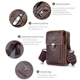 BULLCAPTAIN Crazy Horse Leather Male Waist Pack Phone Pouch Bags Waist Bag Men's Small Chest Shoulder Belt Bag Back Pack