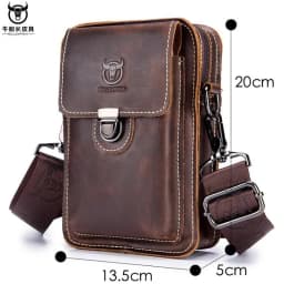 BULLCAPTAIN Crazy Horse Leather Male Waist Pack Phone Pouch Bags Waist Bag Men's Small Chest Shoulder Belt Bag Back Pack