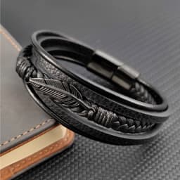Multi-layer Leather Combination Maple Leaf Accessories Simple Style Men's Stainless Steel Leather Bracelet Classic Gift Big Sale
