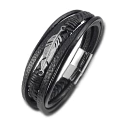 Multi-layer Leather Combination Maple Leaf Accessories Simple Style Men's Stainless Steel Leather Bracelet Classic Gift Big Sale