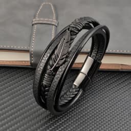Multi-layer Leather Combination Maple Leaf Accessories Simple Style Men's Stainless Steel Leather Bracelet Classic Gift Big Sale