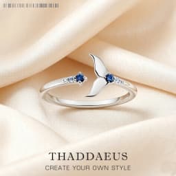 Ring Dolphin Tail Fin With Blue Stones,2022 Europe Style Glam Fine Jewerly For Women Cheerful Gift In Solid 925 Sterling Silver