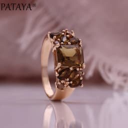 PATAYA Fashion Light Brown Natural Zircon Bride Ring Earring for Women 585 Rose Gold Color High Quality Daily Jewelry Sets