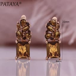 PATAYA Fashion Light Brown Natural Zircon Bride Ring Earring for Women 585 Rose Gold Color High Quality Daily Jewelry Sets