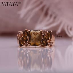 PATAYA Fashion Light Brown Natural Zircon Bride Ring Earring for Women 585 Rose Gold Color High Quality Daily Jewelry Sets