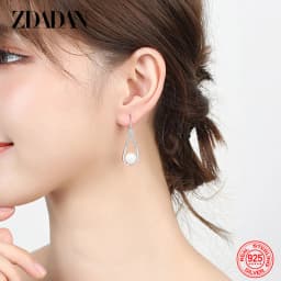 ZDADAN 925 Sterling Silver Drop Shaped Pearl Zircon Dangle Earring For Women Charm Engagement Jewelry Party Gift