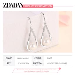 ZDADAN 925 Sterling Silver Drop Shaped Pearl Zircon Dangle Earring For Women Charm Engagement Jewelry Party Gift