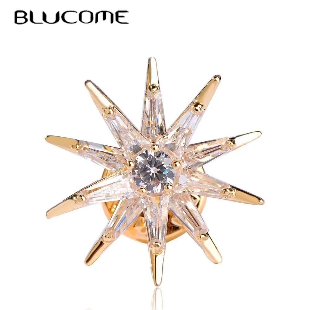 Blucome Cubic Zircon Star Brooches Gold-Color Copper Brooch Badge Collar Clip Up Chapter Copper For Women Medal Pins Jewelry